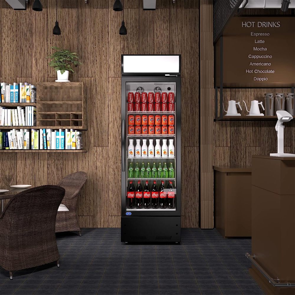 Commercial Glass Door Refrigerator, Single Glass Door Retail Merchandiser Cooler, 8.0 Cubic Ft., ETL Approved, Black
