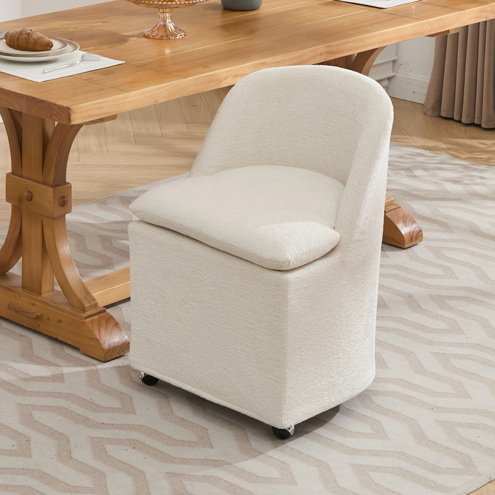 058-Set of 2 Chenille Fabric Dining Chairs With Universal Wheels,Beige