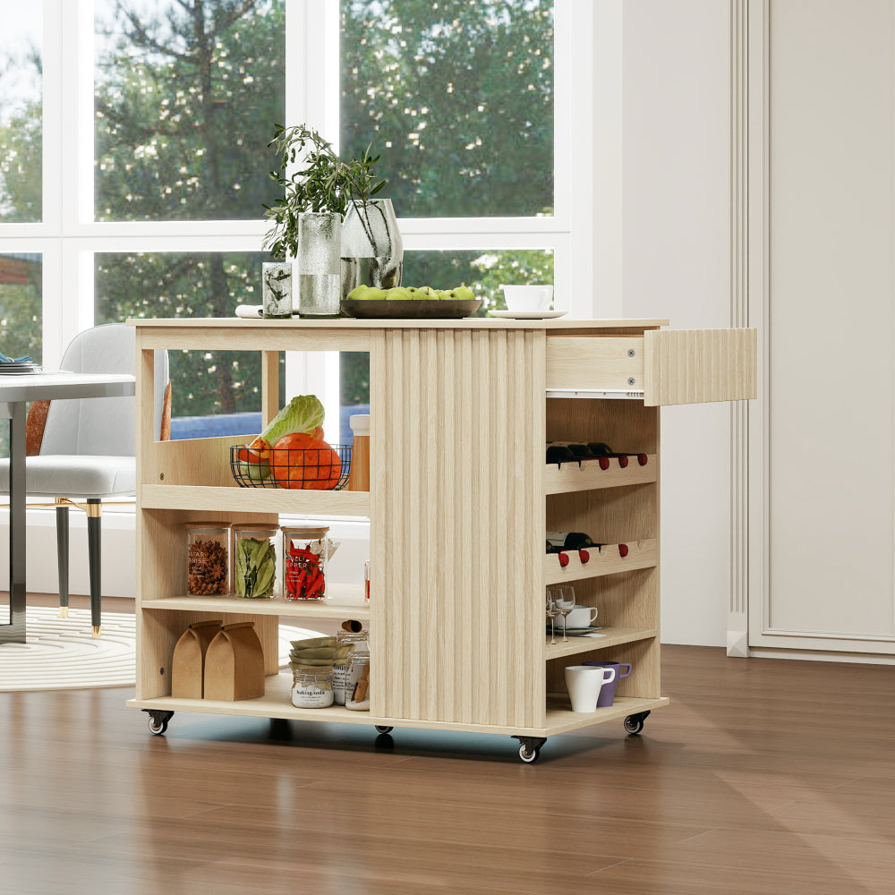 Kitchen Island Cart,Rolling Serving Utility Trolley Cart Modern Kitchen Island with Storage Drawer Wine Rack Lockable Casters,Kitchen Cart  for Kitchen,Dining Room,Bar Living Room