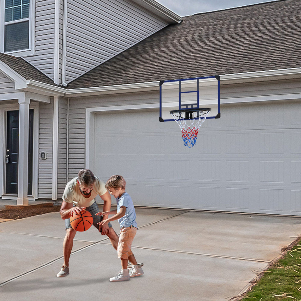 Wall-mounted basketball hoop, 35 x 24 inches shatterproof back, folding hoop, durable hoop and all-weather mesh for indoor and outdoor use