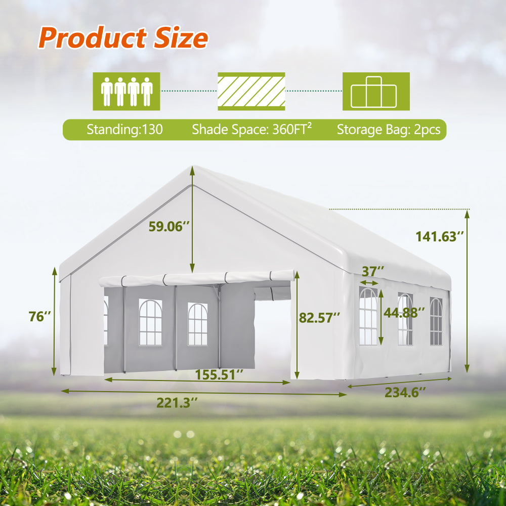20x20 FT Party Tent with 2 Storage Bags & Removable Sidewalls, Outdoor Canopy Gazebo for Carport Camping Garden Wedding BBQ Commercial