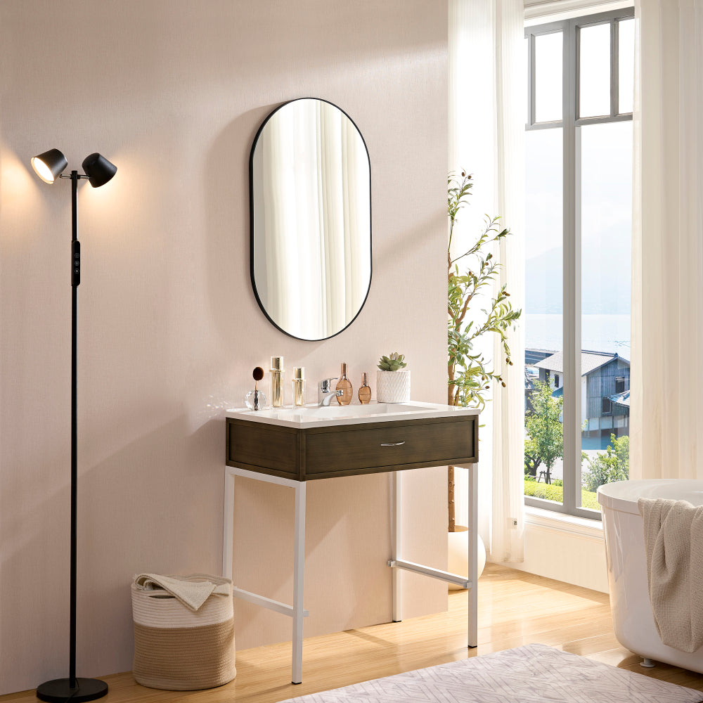 36x24inch Black Rectangular Bathroom Mirror Square Angle Metal Frame Wall Mounted Hanging Plates Wall Mount Mirror For Bathroom(Horizontal & Vertical)