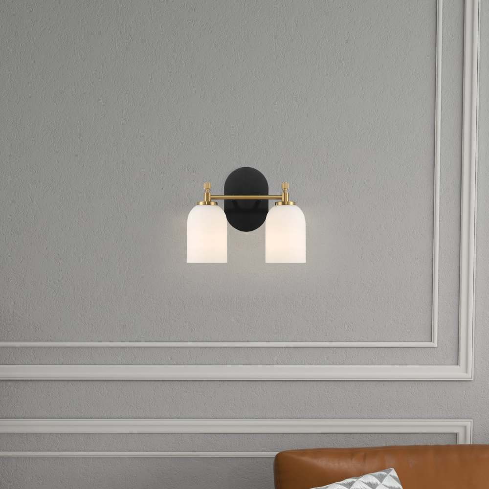 Vortex Traditional Style Two Lights Vanity Over Bathroom Mirror Wall Sconce with White Frosted Glass 12.25"W × 10.125"H × 5.5"E