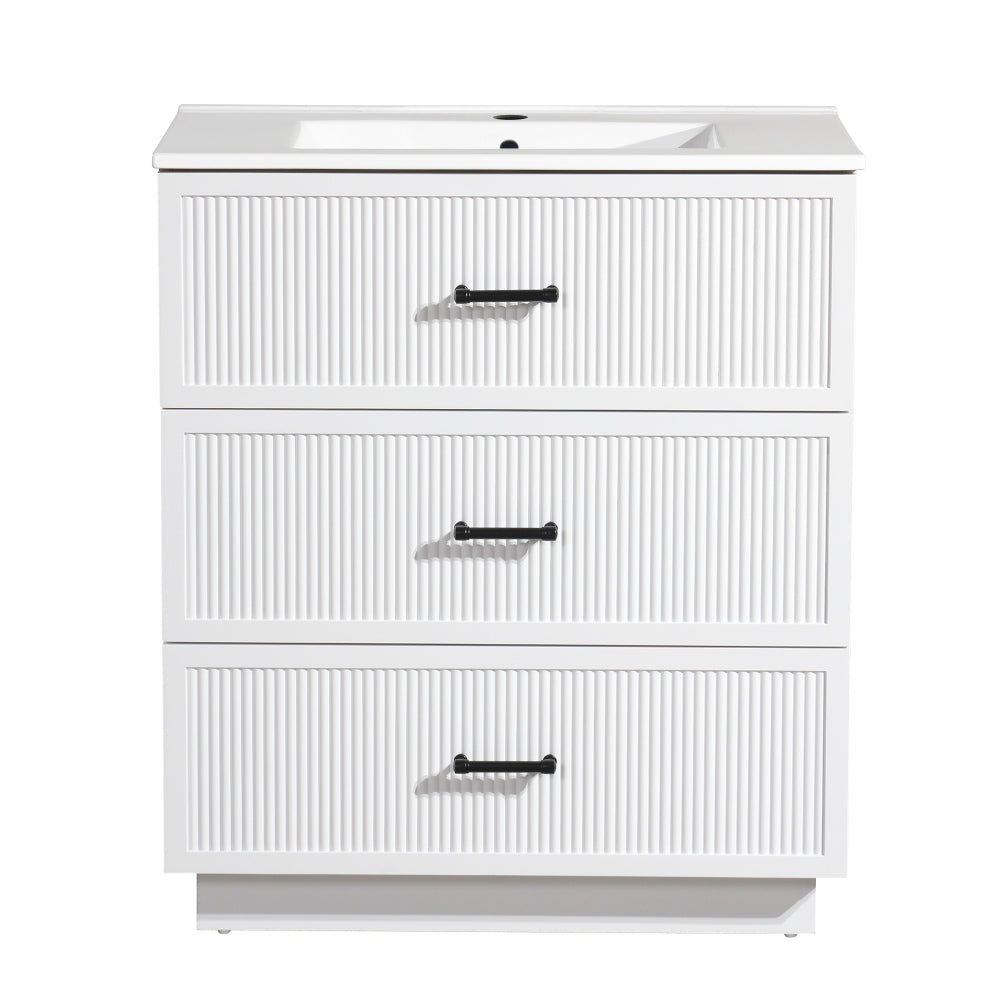 30 Inch Bathroom Vanity with Ceramic Sink  Combo Set, Modern Freestanding Bathroom Storage Cabinet with 2 Drawers, Floor Standing Bath Vanity, Gray