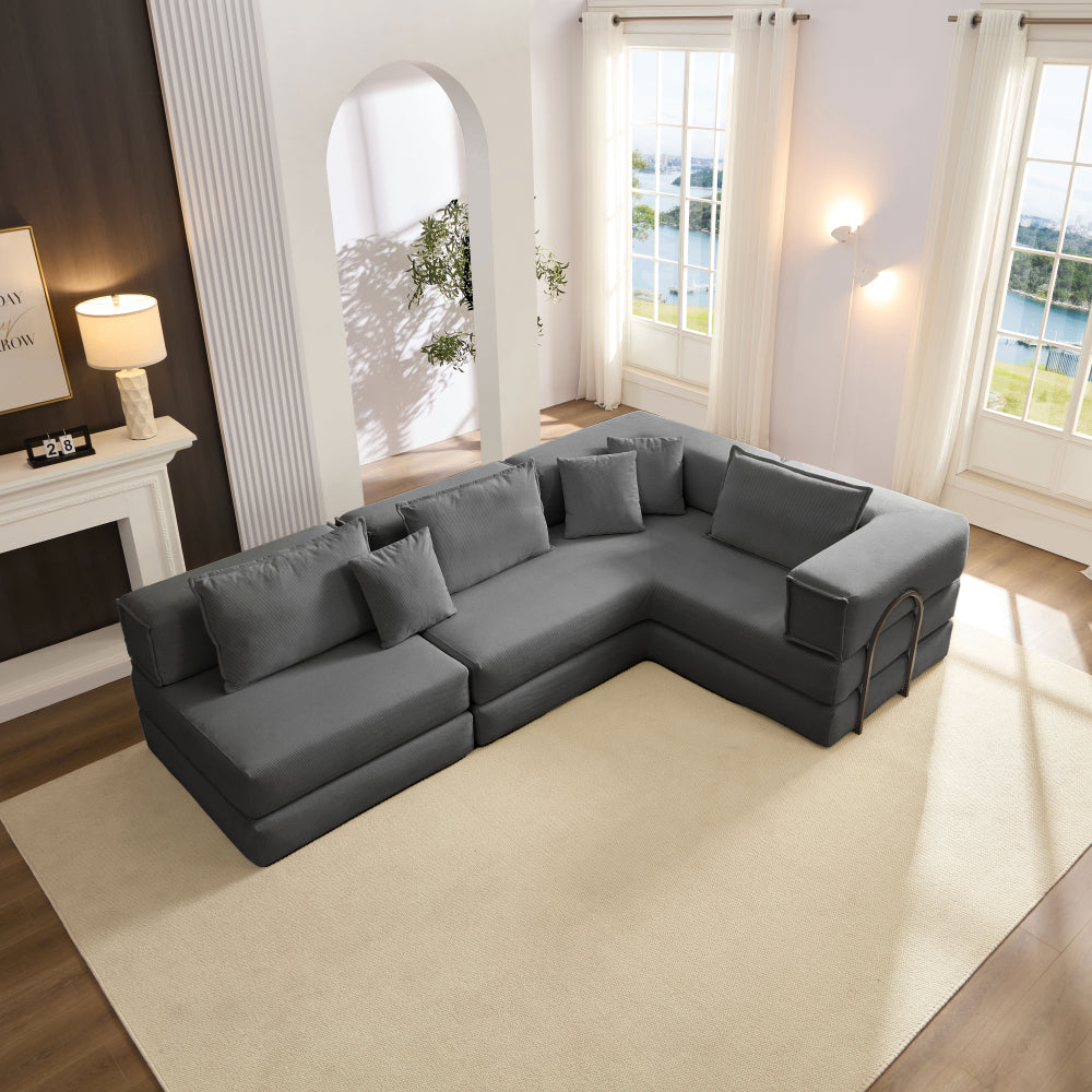 Oversized Upholstered Sectional Sofa Couch Set,Modular 118.2" L Shaped Floor Living Room Sofa Set With 6 Pillows,DIY Combination Sofa Couch for living rooms, apartments,bedrooms,Black