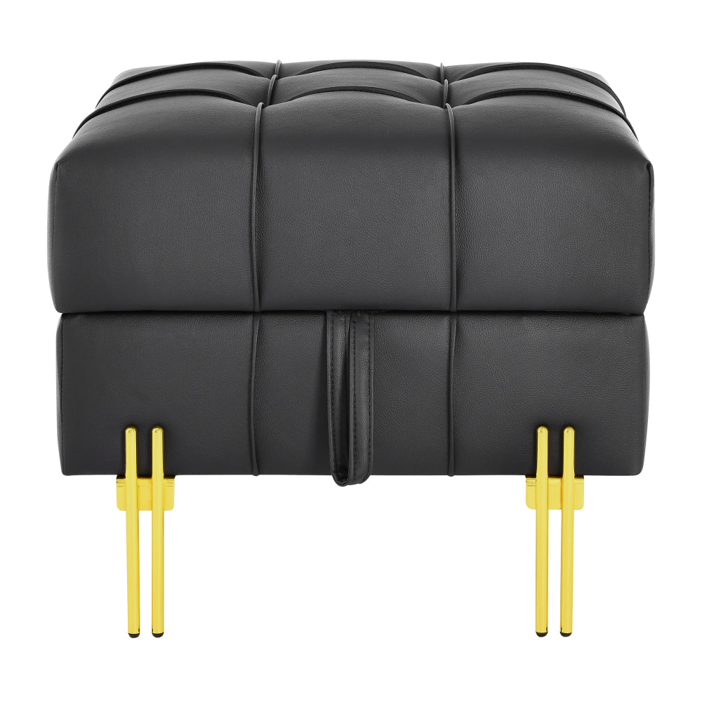 22 inches Anti-scratch Leather Storage Ottoman, Pet Friendly Entryway Bench with Golden Stainless Steel Legs, Black