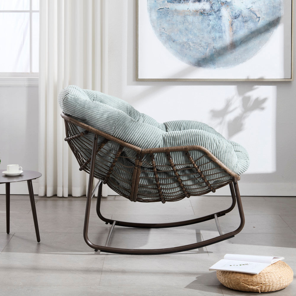 Outdoor Rattan Rocking Chair,Padded Cushion Rocker Recliner Chair Outdoor for Front Porch, Living Room, Patio, Garden,     
Light Green