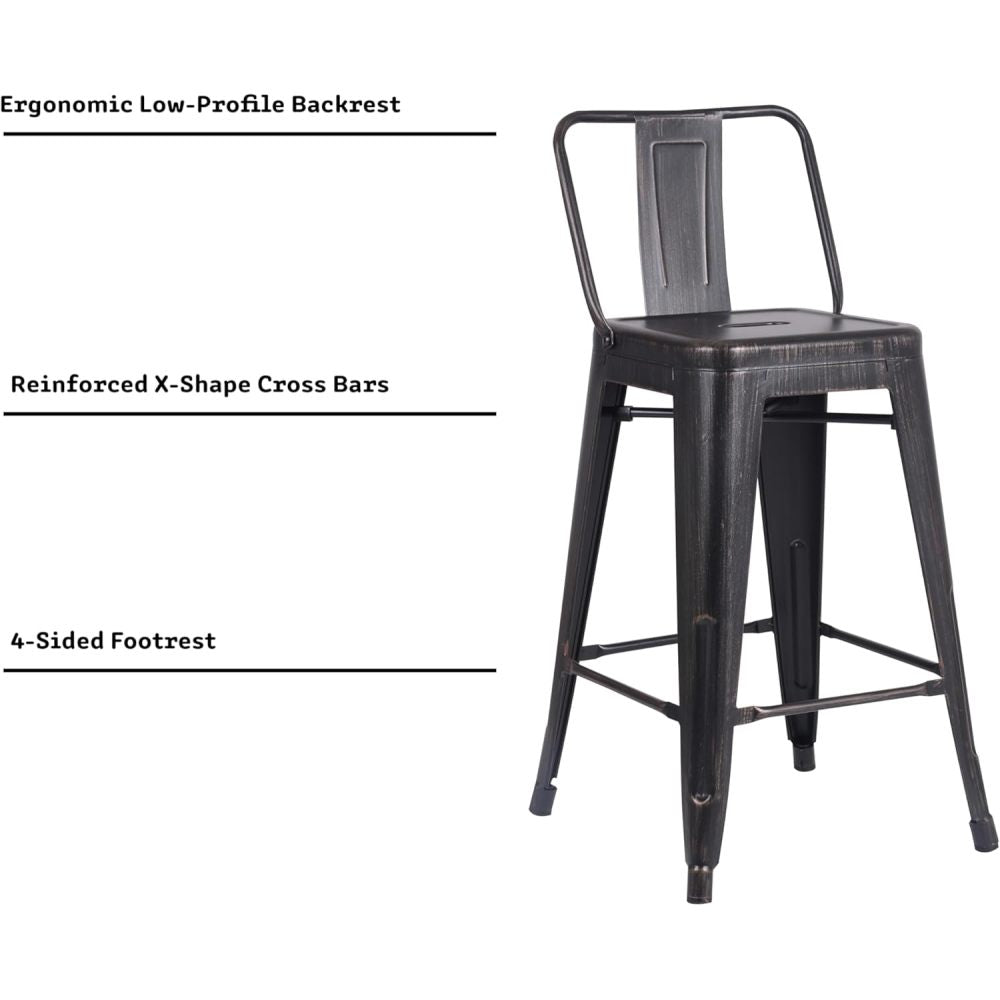 24" Sanded Matte Black Industrial Contemporary Rustic Metal Barstools with Bucket Back, Set of 4
