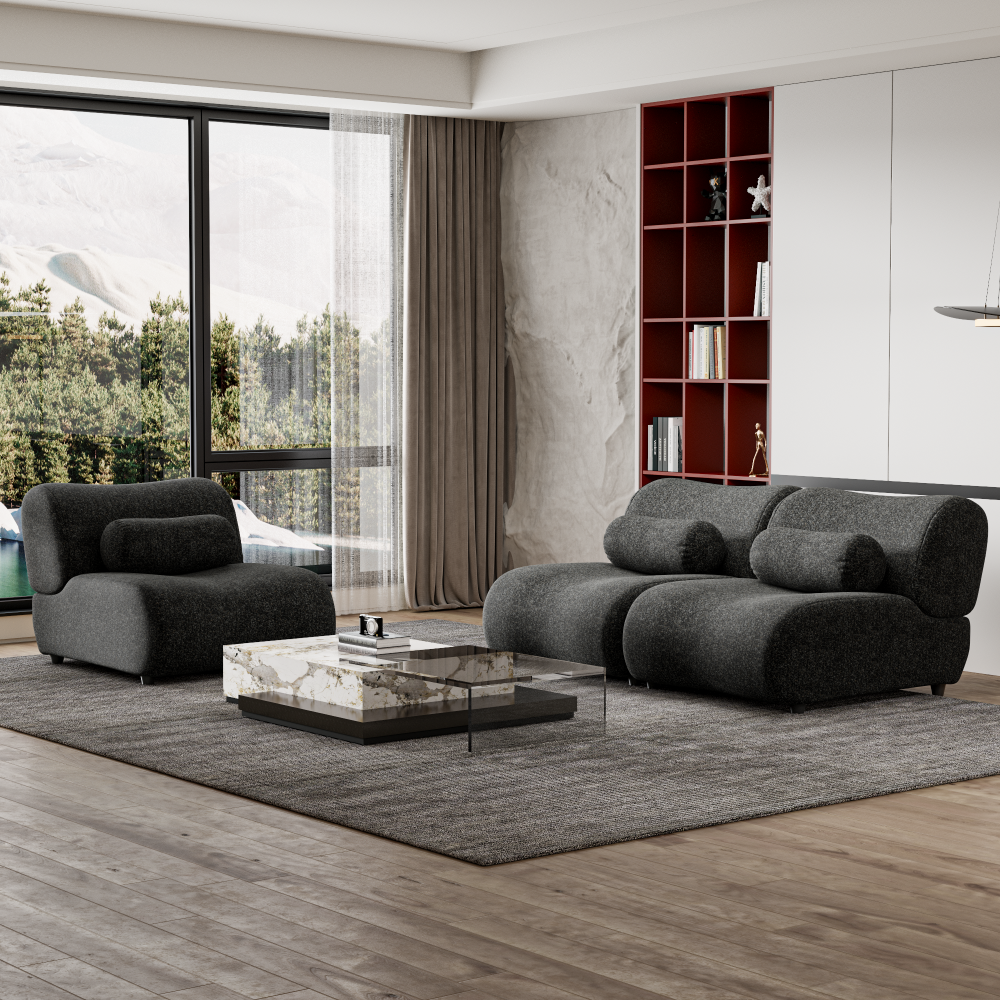 Contemporary Green Modular Sofa with Plush Chenille Upholstery - 3-Seat Sectional with Deep Seating & Soft Backrest - Perfect for Living Room Decor