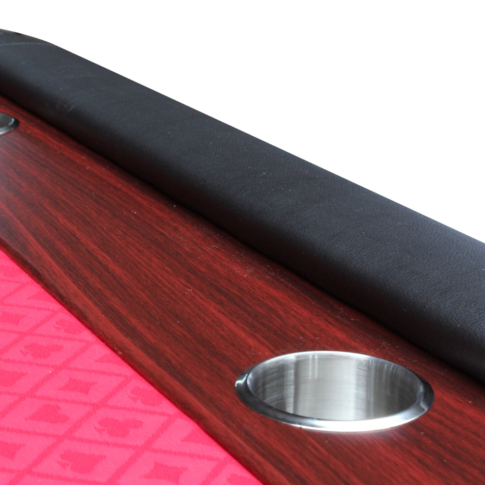 96" Light Series Foldable Poker Table with Wooden Racetrack Felt Stainless Legs Cup Holders Red