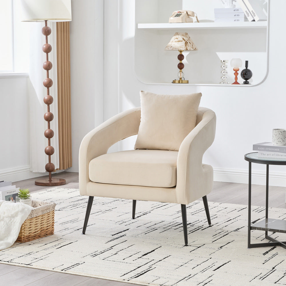 53.7"Modern Upholstered Velvet Open Back Loveseat Settee with 3 Pillows, Small Comfy Sofa 2-Seater Mini Sofa for Small Space with Metal Legs, Living Room Bedroom Office Dorm Studio Apartment, Beige