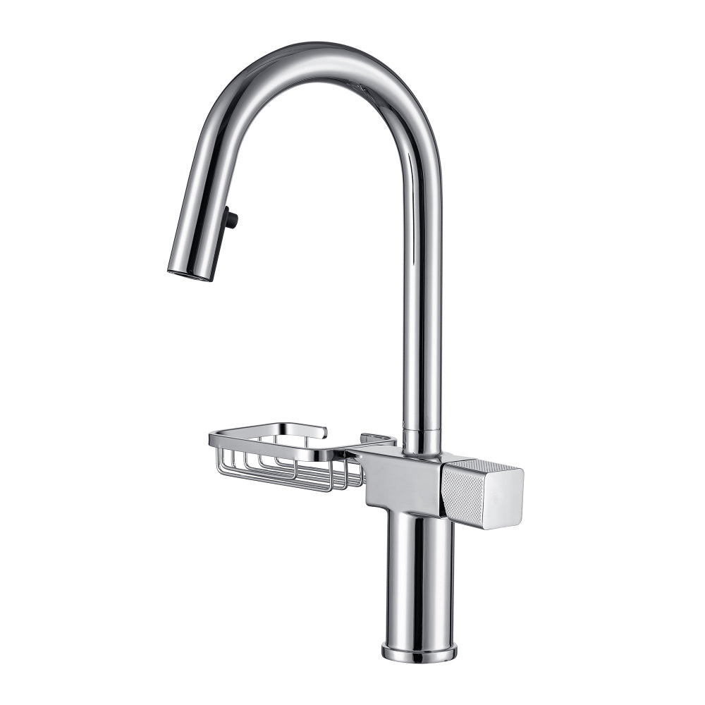 High Arc Pull-Down Kitchen Faucet - Single Hole Stainless Steel, Modern Sink Faucet (Brushed Gold)