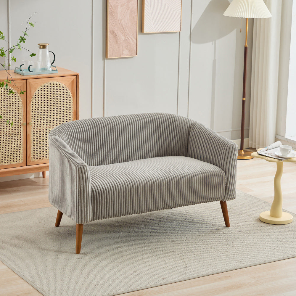 50.78" Modern Loveseat Couch Sofa, Corduroy Fabric Upholstered 2-Seat Sofa, Loveseat with Wooden Walnut Legs for Small Space Office Studio Apartment Bedroom,Gray