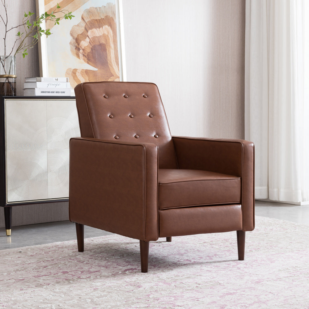 Fabric Recliner Chair Mid-Century Modern Recliner Pushback Single Recliner Sofa with Thicker Seat Cushion Tufted Upholstered Sofa with Wooden leg for Living Room Bedroom