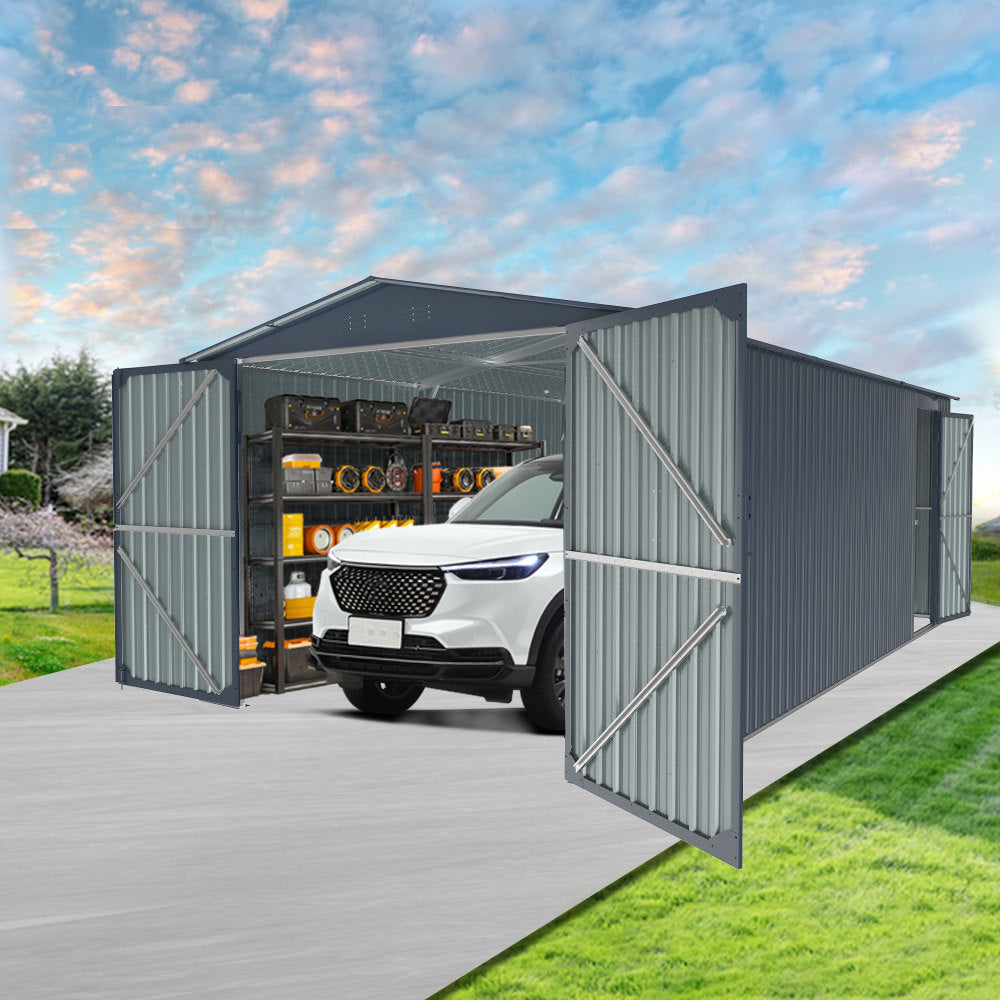 Outdoor Storage Shed 20x13 FT, Metal Garden Shed Backyard Utility Tool House Building with 2 Doors and 4 Vents for Car,Truck,Bike, Garbage Can,Tool,Lawnmower