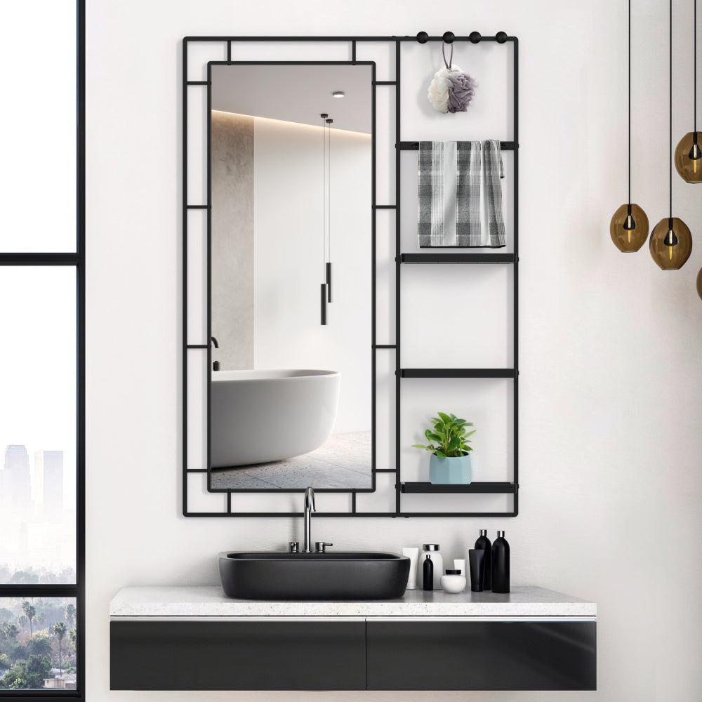 36x24 inches Modern Black Bathroom Mirror with Aluminum Frame Vertical or Horizontal Hanging Decorative Wall Mirrors for Living Room Bedroom