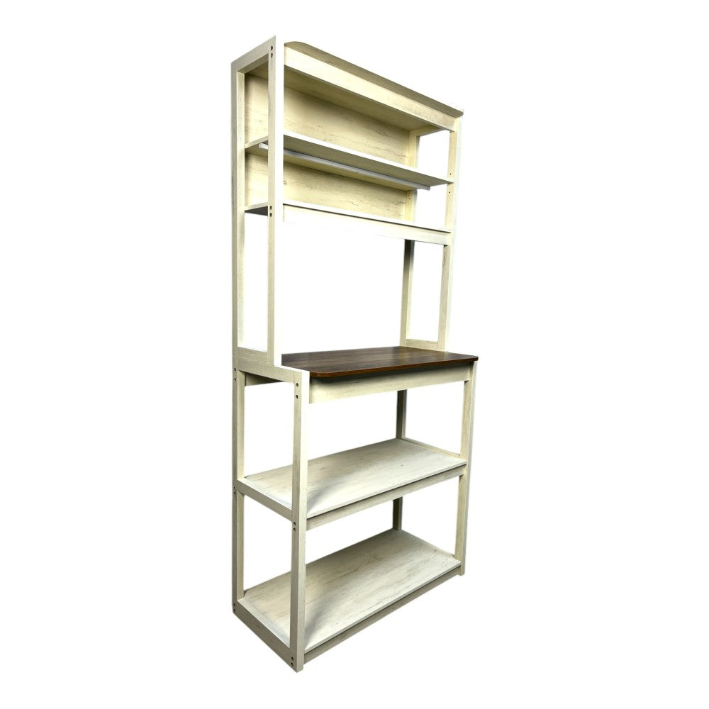 39.37" White and Rustic Brown color 5-Tier Bakers Rack for Kitchen with Storage, Coffee Bar, Kitchen Shelves,  Microwave Stand