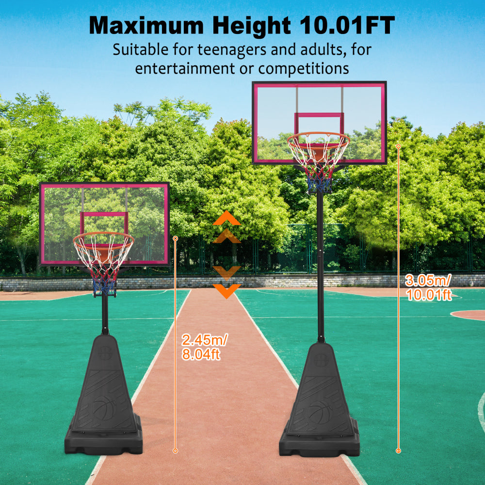 Portable Basketball Hoop for Youth Adults & Professional Match,Adjustable Height 8.04 ft to 10.01 ft,44 inch Backboard with Rebound System, Indoor/Outdoor Basketball Goal with Rebound Board and Wheels