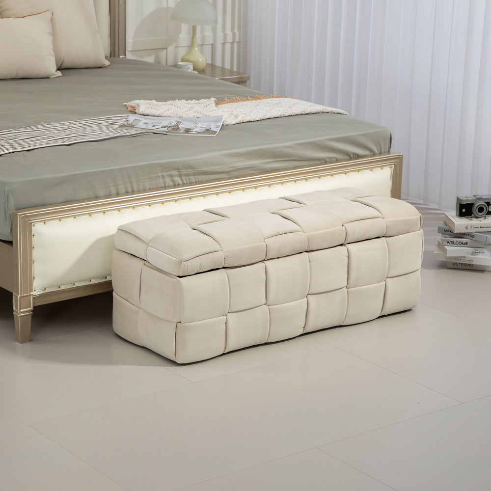 Storage Ottoman,Bedroom End Bench,Upholstered Fabric Storage Ottoman with Safety Hinge, Entryway Padded Footstool, Ottoman Bench for Living Room & Bedroom (Beige)