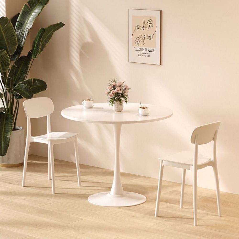 White Round Table, Modern Dining Table, MDF Top and Steel Base Tulip Round Kitchen Table, Mid Century Coffee Table for Living Room 24 Inch,Thanksgiving,Oval Dining Table,Gift for Mother's day