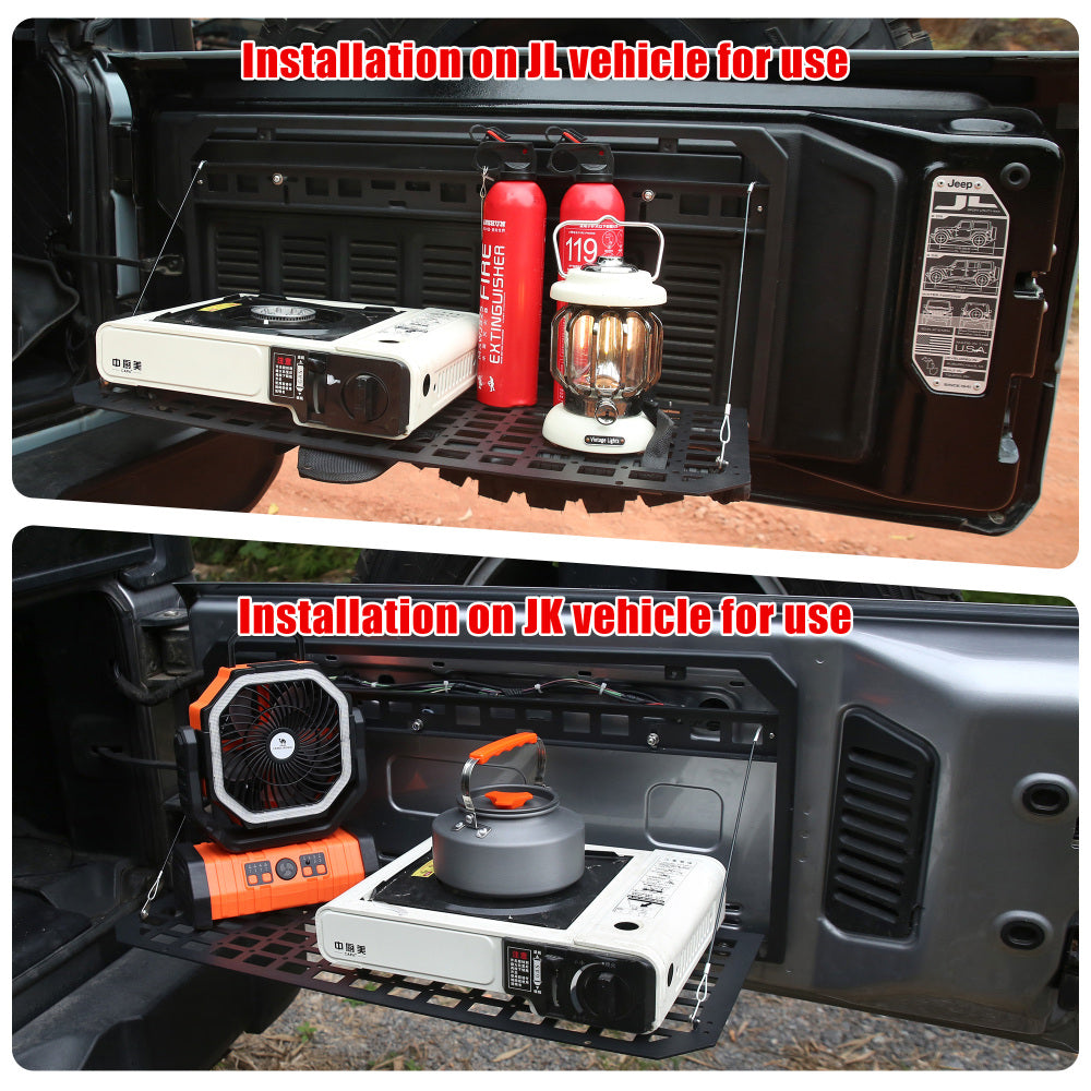 Tailgate Table Foldable Rear Cargo Shelf Compatible with Jeep Wrangler 2007-2018 JK JKU & 2018-2022 JL JLU