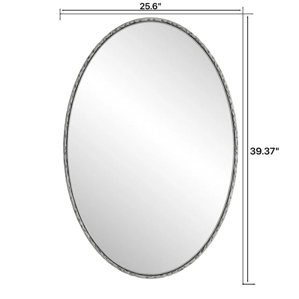 Iron Art Oval Retro Mirror, Antique Effect, Wall Hanging, Suitable For Bathroom, Bedroom, Living Room (Silver)