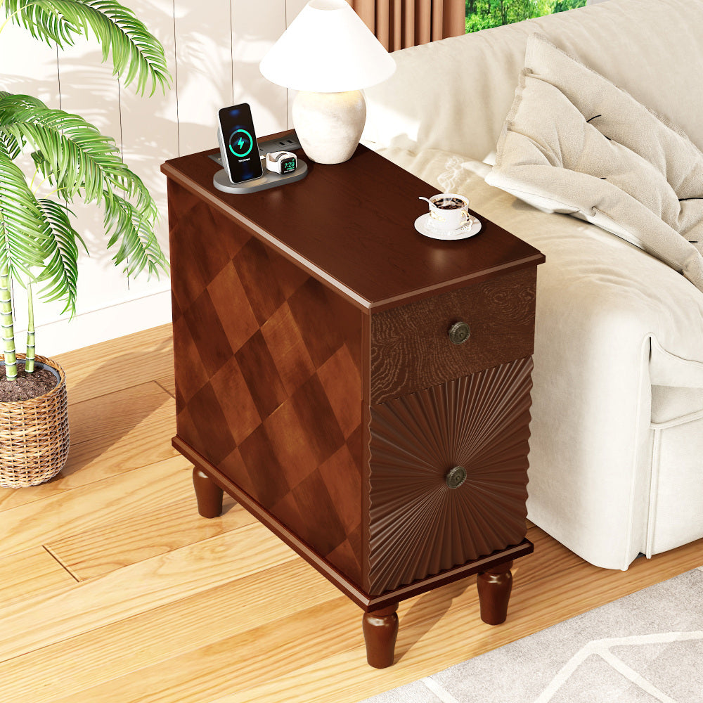 2 Drawer Modern Sofa Side Table, Narrow Side Table, Slim Nightstand for Living Room, Bedroom(Expect Arrival Date 2025/4/16)