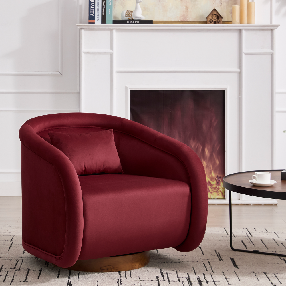 Swivel Accent Chair, 360-degree Swivel Barrel Chair with Teddy Upholstery, Comfy Pumpkin-Shaped Swivel Chair for Living Room, Bedroom, or Office