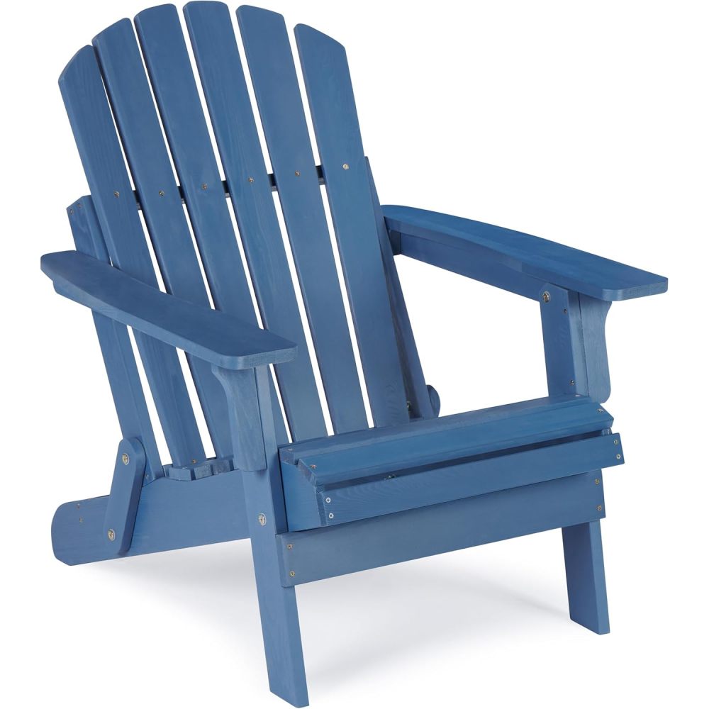 Oversize Wooden Outdoor Folding Adirondack Chair with Pre-Assembled BackRest & SeatBoard, Wood Patio Chair for Garden Backyard Porch Pool Deck Firepit