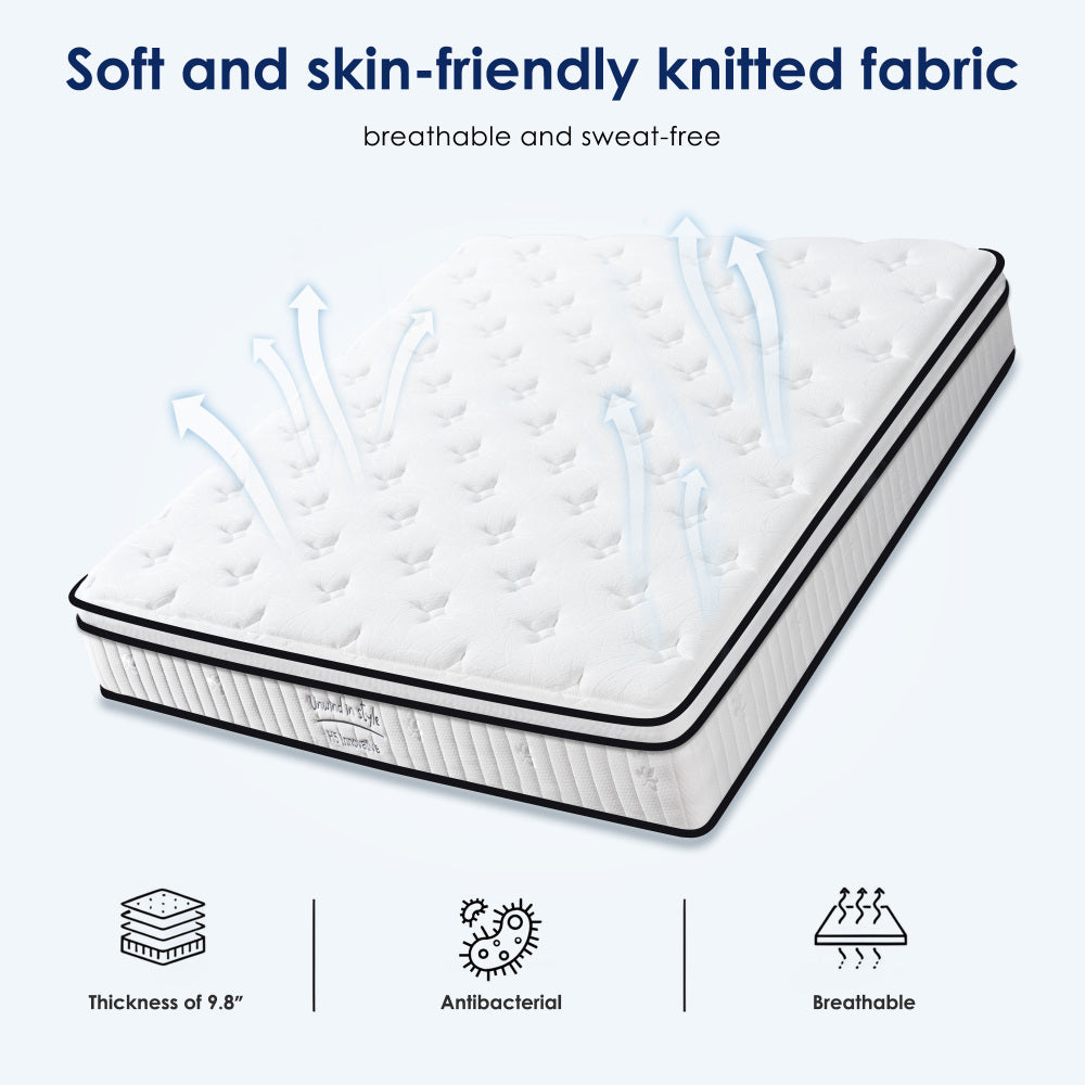 Queen Size Mattress,10 Inch Hybrid Mattress, Individually Pocketed Innerspring, Medium Firm