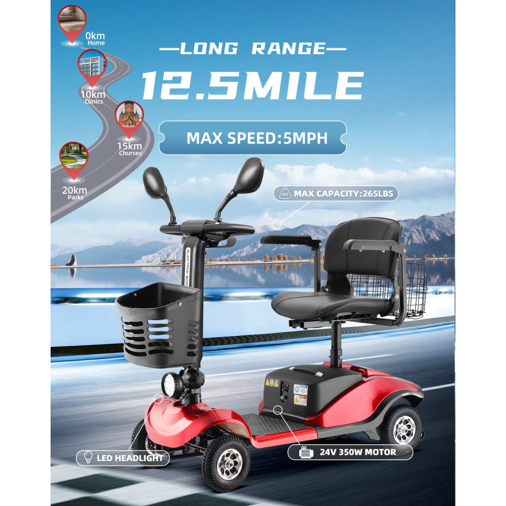 Folding Mobility Scooter for Adult - HEINSY Powered Mobility Scooter All Terrain Motorized Scooter Collapsible with 350W Motor, 12V20AH Dual Lead-Acid Batteries, Ideal for Elderly, Seniors, and Adults