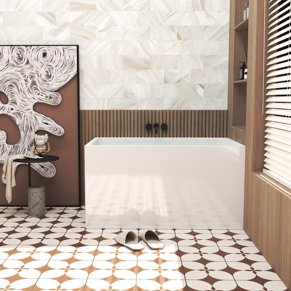 47" Acrylic Freestanding Bathtub with seat: Spacious rectangle Shape, Gloss White Finish, Chrome Overflow & Pop-Up Drain CUPC Certificate