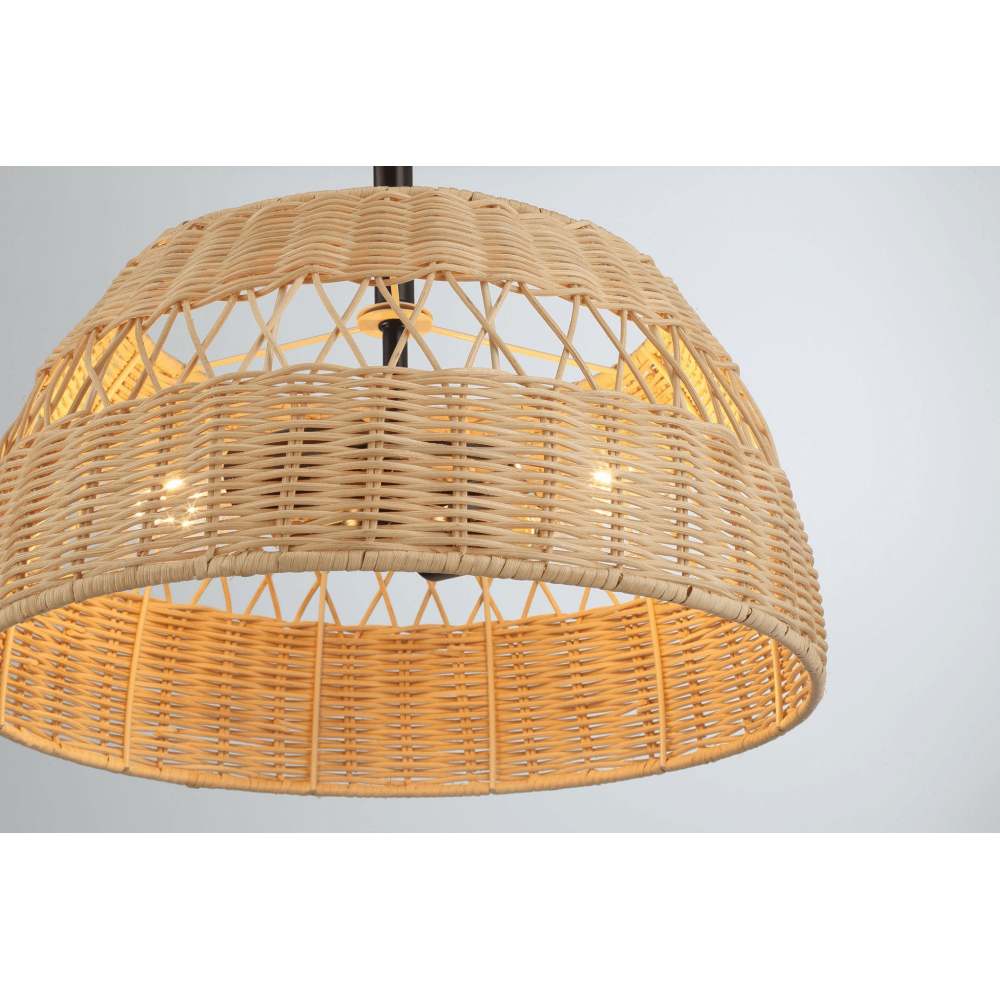 Twinkle Double Lights Semi Flush with Rattan Shade Black Metal Finish for Farmhouse Style Decor 12.6"H x 15"W x 15"D