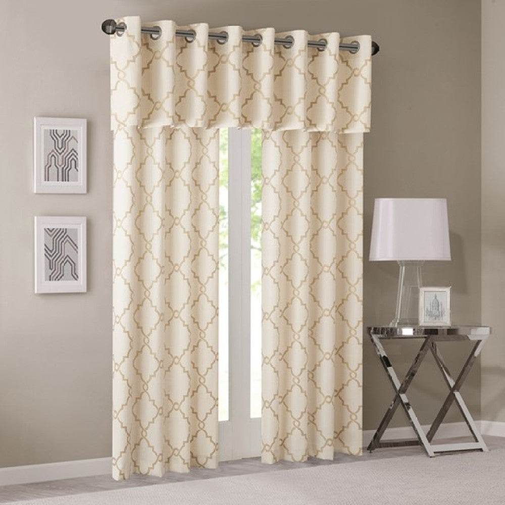 Fretwork Print Grommet Top Window Valance Beige/Gold 50x18"