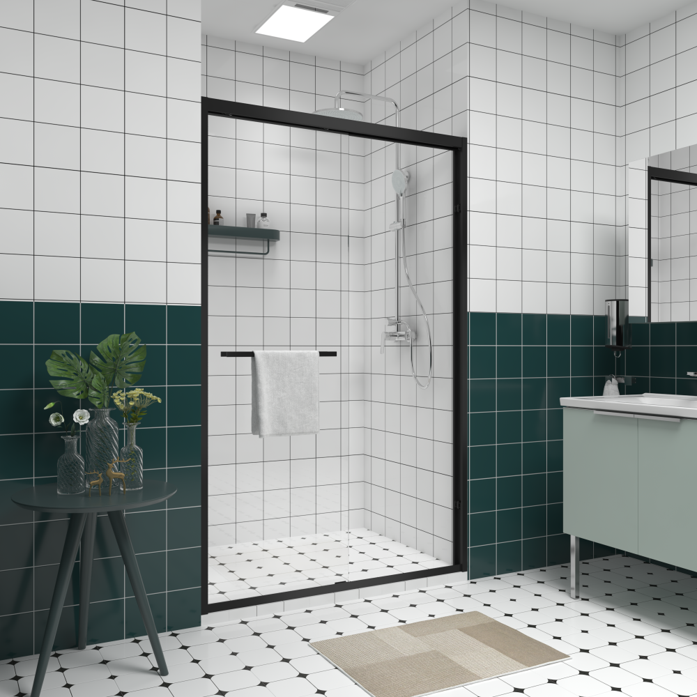 44-48"x76" Aluminum Frame Double Sliding Shower Door,Bypass Bathroom Sliding Door with Premium 1/4" (6mm) Clear Tempered Glass, Black Hardware Sliding Glass Shower Enclosure,Matte Black Finished