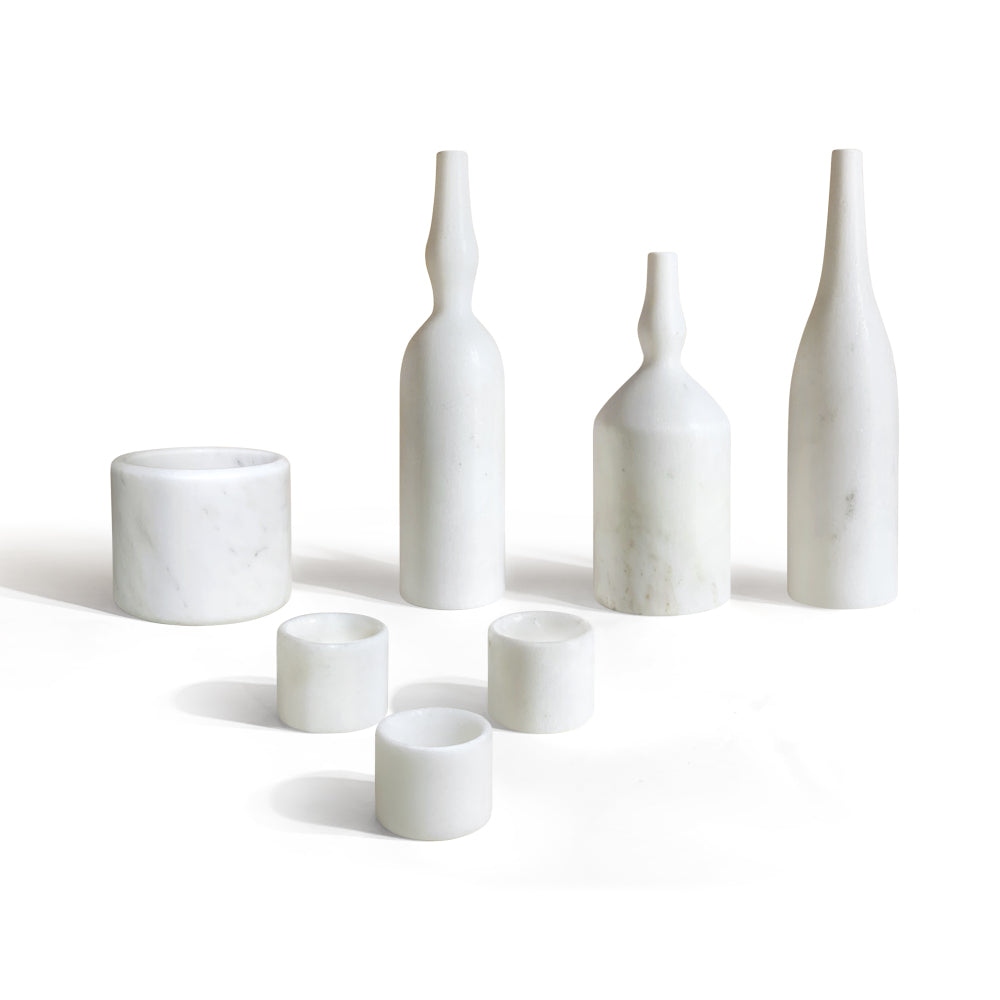 White natural marble living room accessories set, natural stone, luxury 7 pcs set, genuine marble, real marble