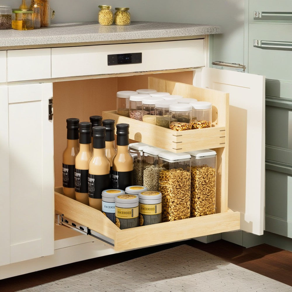 Under Sink Organizers and Storage 22½" W x 21" D, 2 Tier Pull Out Cabinet Organizer with Soft Close, Adjustable Pull Out Cabinet organizer with U Bracket for Bathroom Kitchen(Right)