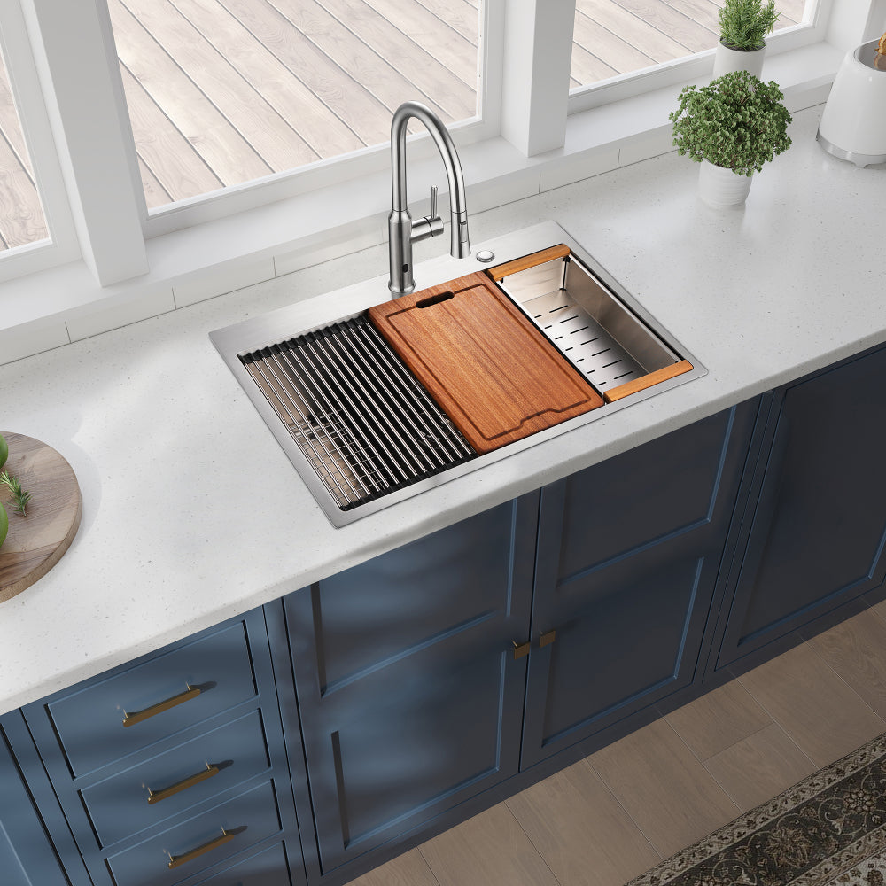 30x22x10"Drop-in Single Bowl Stainless Steel Kitchen Sink with Workstation