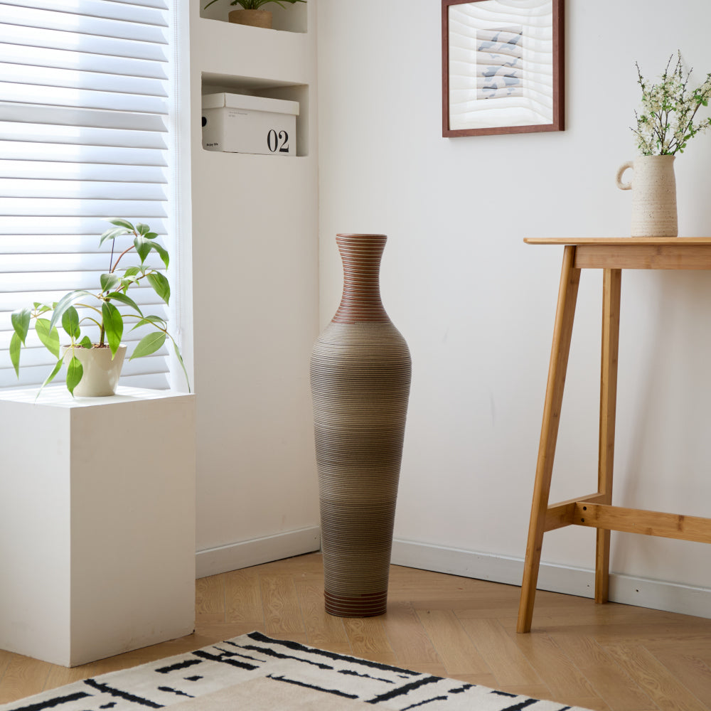 39-Inch-Tall Vase, Brown Decorative Floor Vase, Classic Neat Floor Vase Tall Freestanding Flower Holder, Artificial Rattan Vase, PVC Floor Vase, Flower Holder for Home Decor