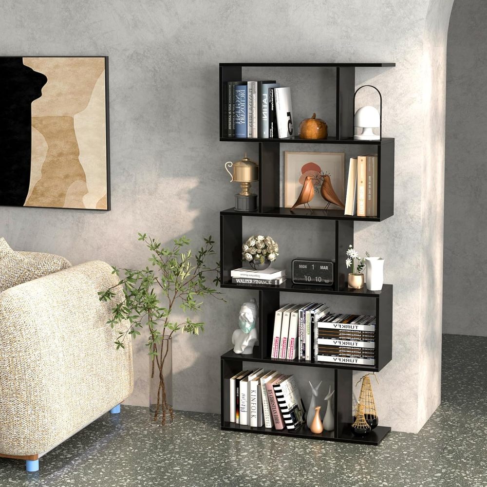 Five layer simple household black bookshelf
