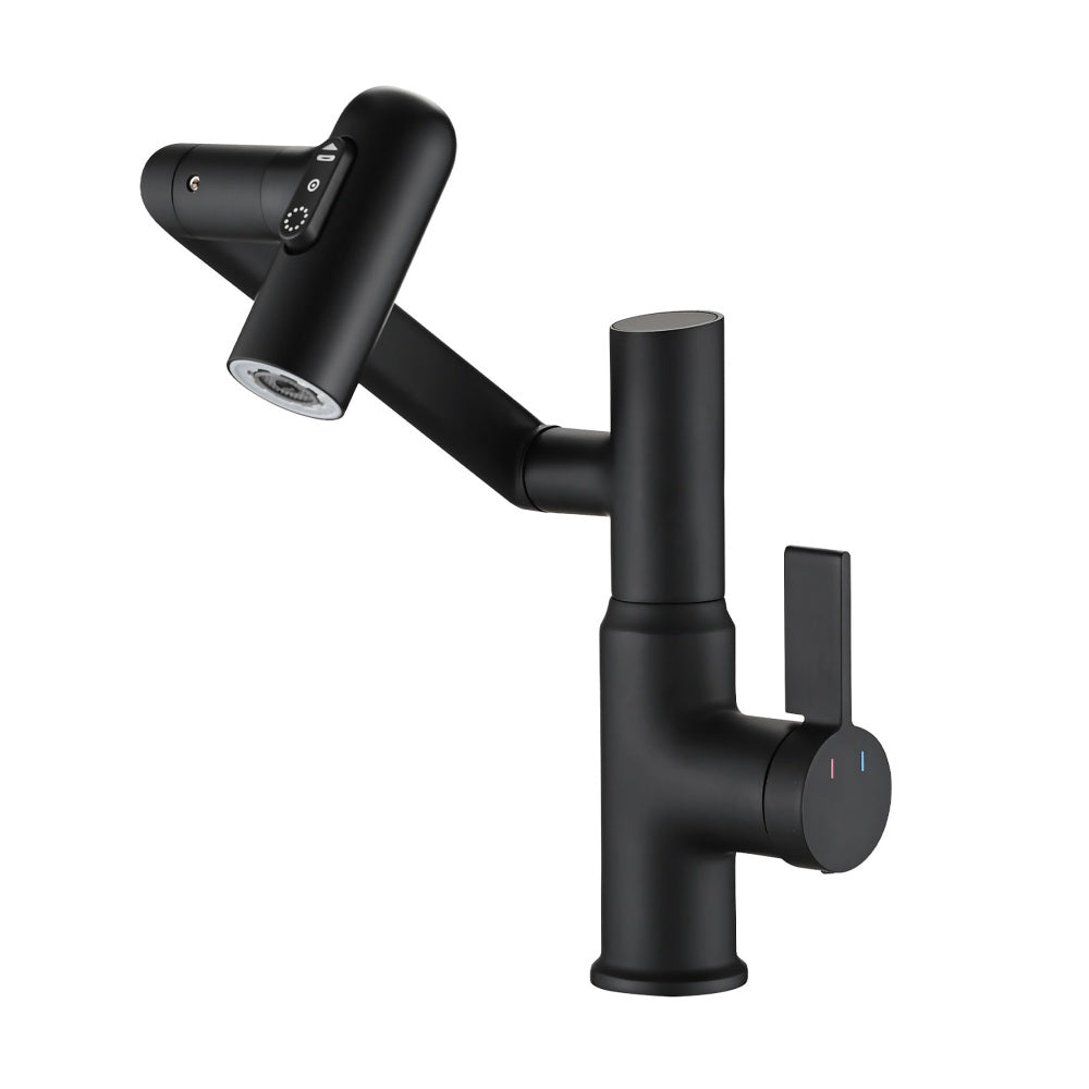 Bathroom Sink Faucet with Spray Function, Temperature Display, Anti-Slip Switch, Hot & Cold Controls, and 360° Swivel Spout