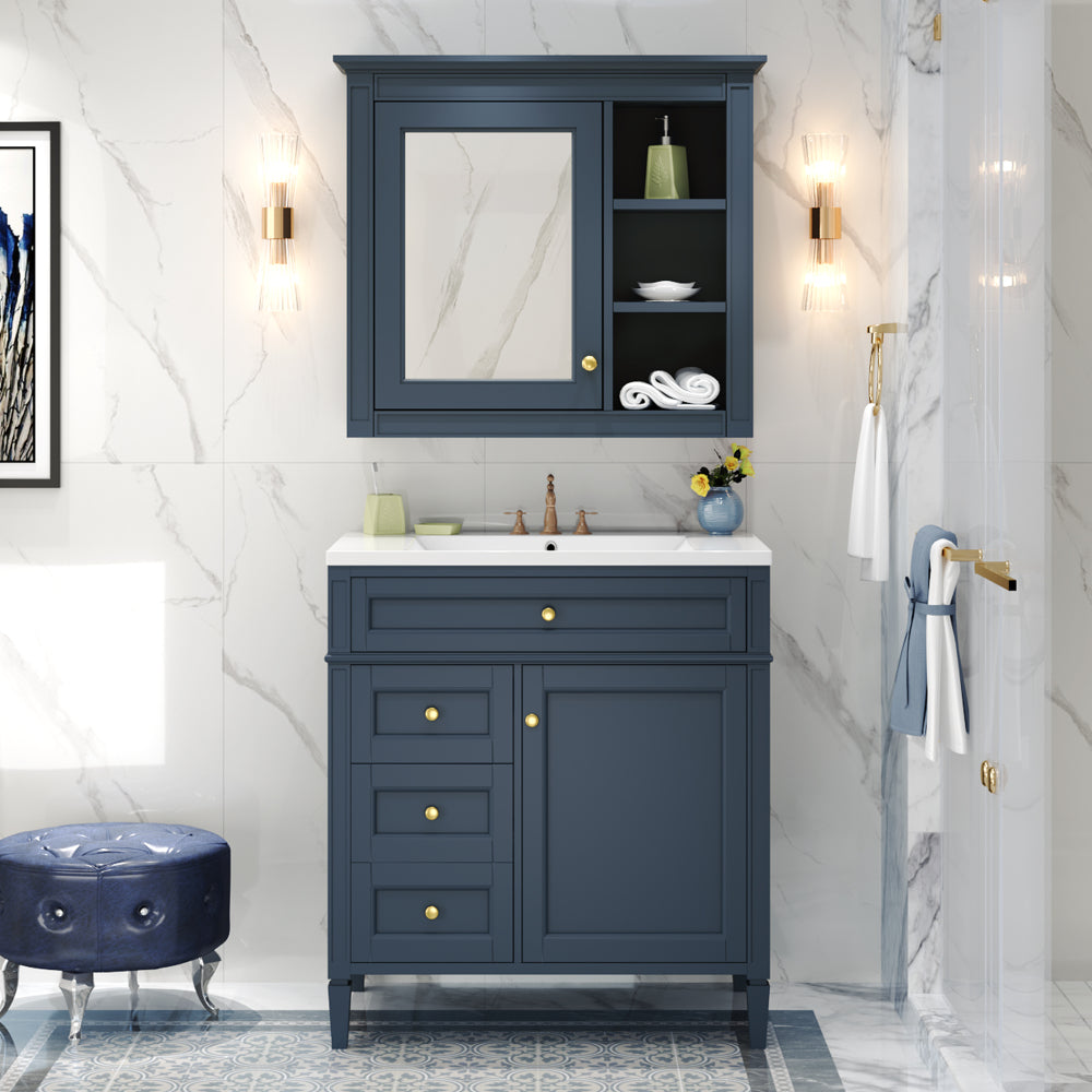 30'' Bathroom Vanity with Top Sink, Modern Bathroom Storage Cabinet with 2 Drawers and a Tip-out Drawer, Single Sink Bathroom Vanity