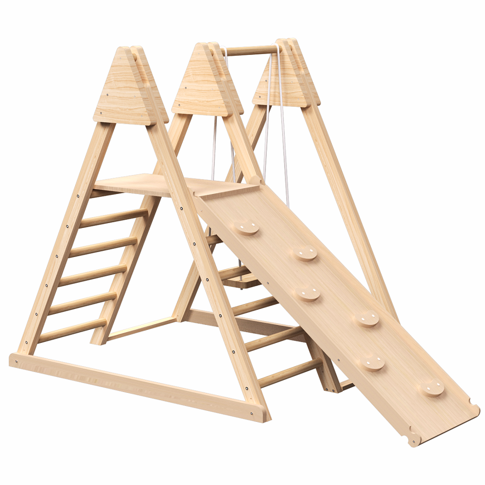 4-in-1 Juniper Indoor Play Gym - Jungle Gym Playset with Baby Swing, Slide, Ladder, and Climbing Wall - Foldable Wooden Playset - Indoor Jungle Gym for Kids