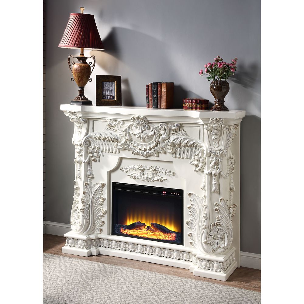Adara Antique White Finish Fireplace