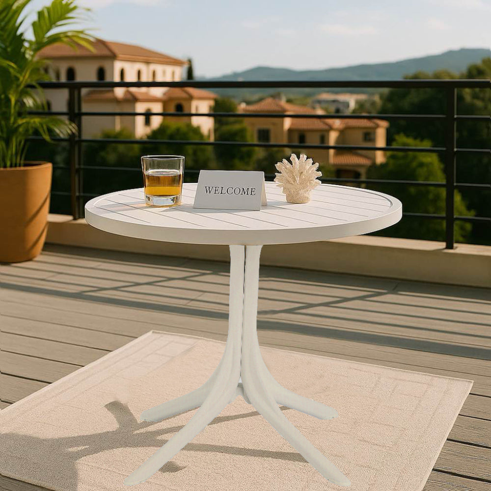 Modern White Round Plastic Table – 36 Inch Indoor/Outdoor Dining Table & Coffee Table, Lightweight Polypropylene All-Weather Patio Table for Garden, Courtyard, Kitchen, Camping (White)