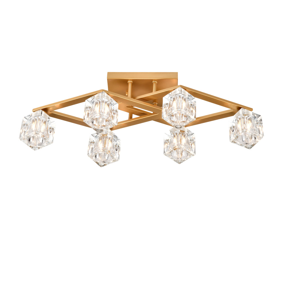 6-Light  Crystal  Ceiling Light for Dining Room, Modern Ceiling Lamp with  Light Fixture For  Entryway, Lobby, Kitchen, Bedroom, Living Room, Conference Room, (6*G9 Bulbs Included)--Gold
