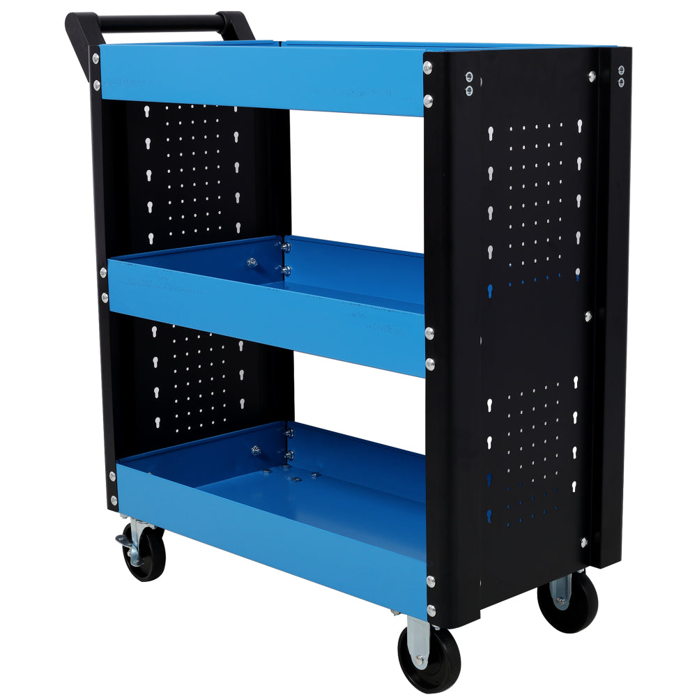 3 Tier Rolling Tool Cart on Wheels,Heavy Duty Utility Tool Cart with Pegboard for Repair Shop, Garage, Warehouse,Blue