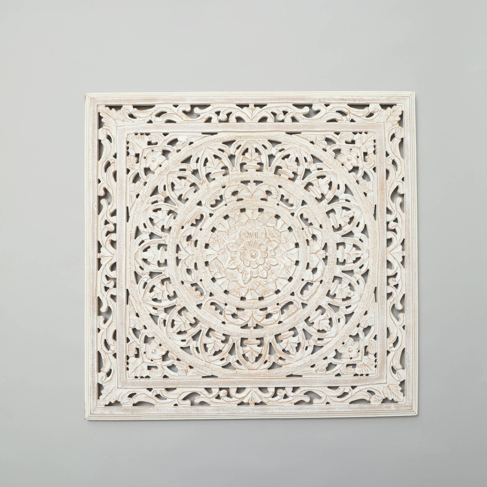 White Square Shape Handcrafted Wooden Wall Decor – 36"x36" Elegant Home Accent