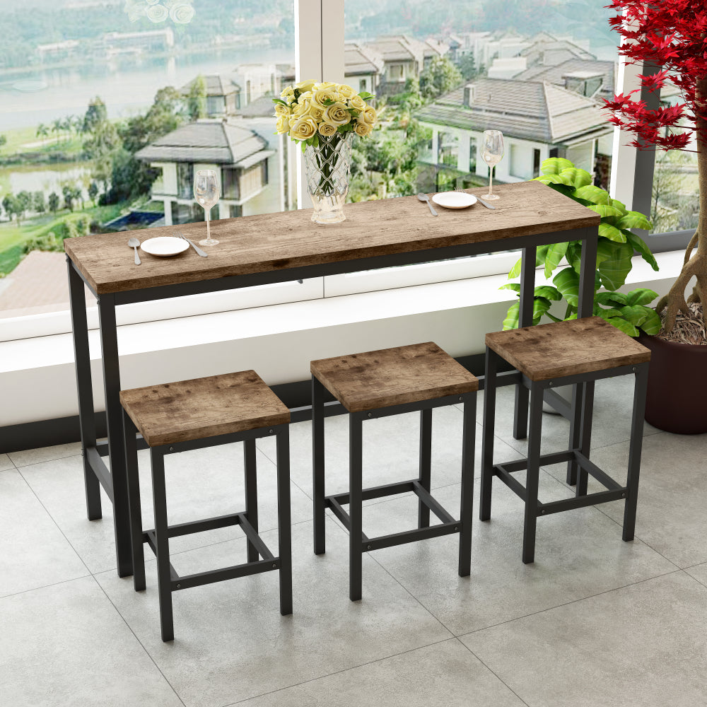 Long Dining Table Set with 3 Stools, Easy Assembly, Natural (Same SKU:W75753848)
