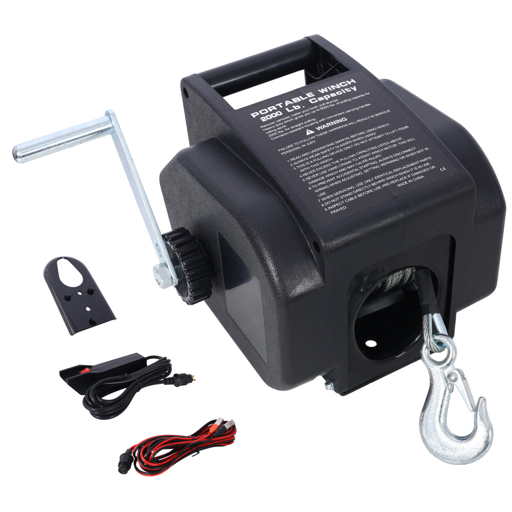 12v 2000lbs Trailer Winch,Reversible Electric Winch, for Boats up to 5000 lbs, Galvanized Wire Rope, Rapid Mount, Handheld Remote,power in and manual out.black plastic casing